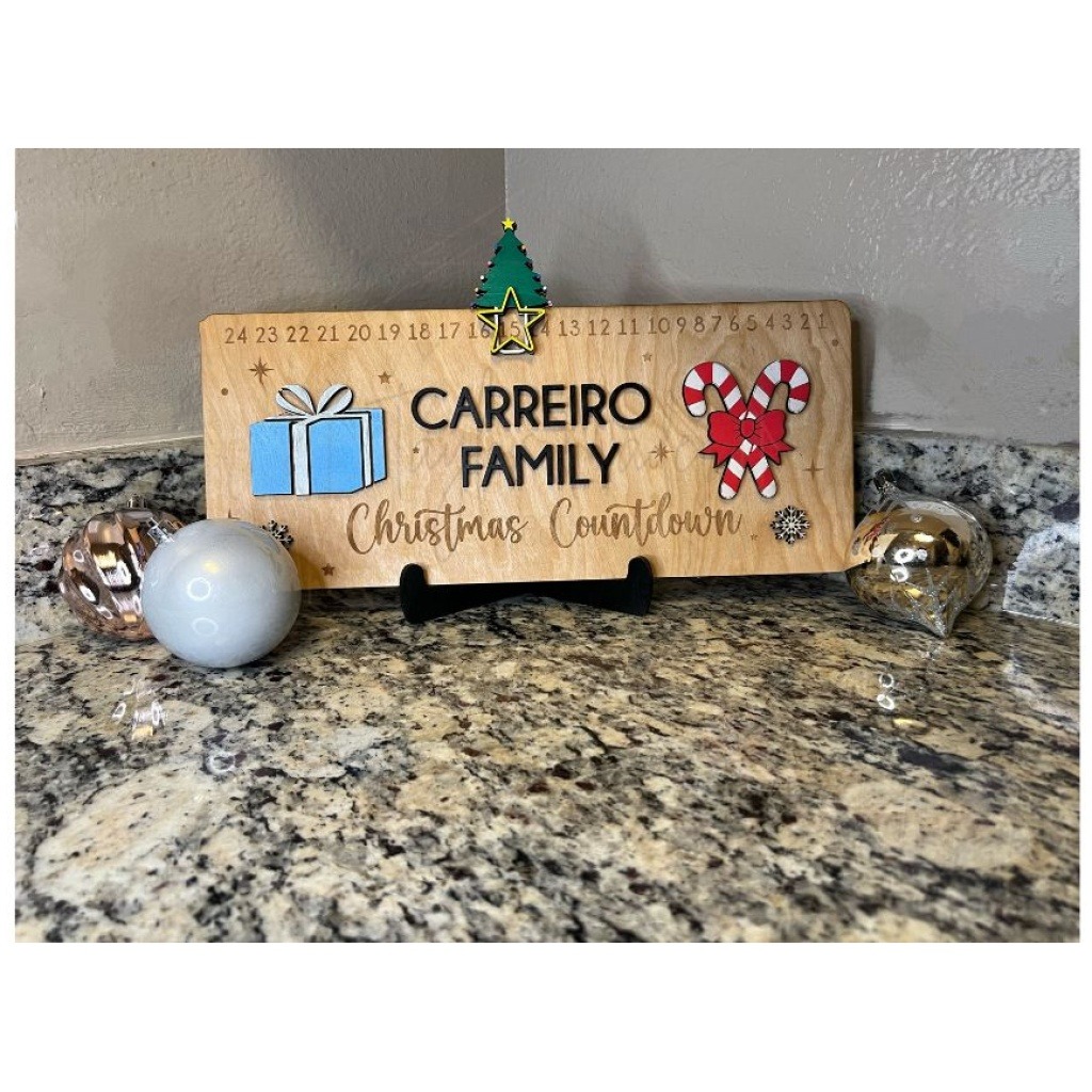 gift and candy cane christmas countdown wooden sign