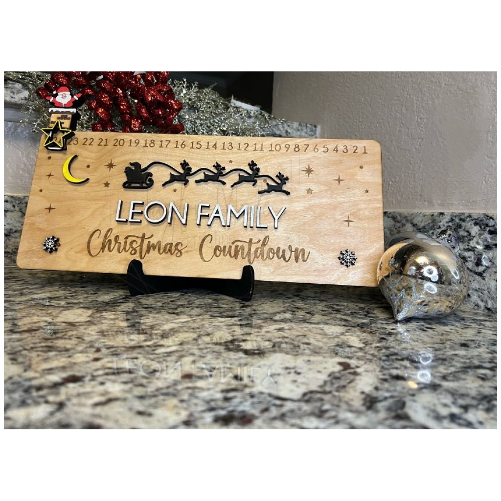 santas sleigh christmas countdown wooden sign